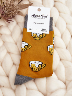 Pánske vzorované pivné ponožky žlto-sivé