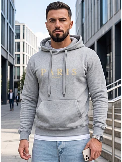 Pánska mikina s kapucňou a potlačou PARIS, svetlošedá, FashionStreet NX5147BX