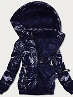 Tmavomodrá lesklá prešívaná bunda s kapucňou (BR9788-3)