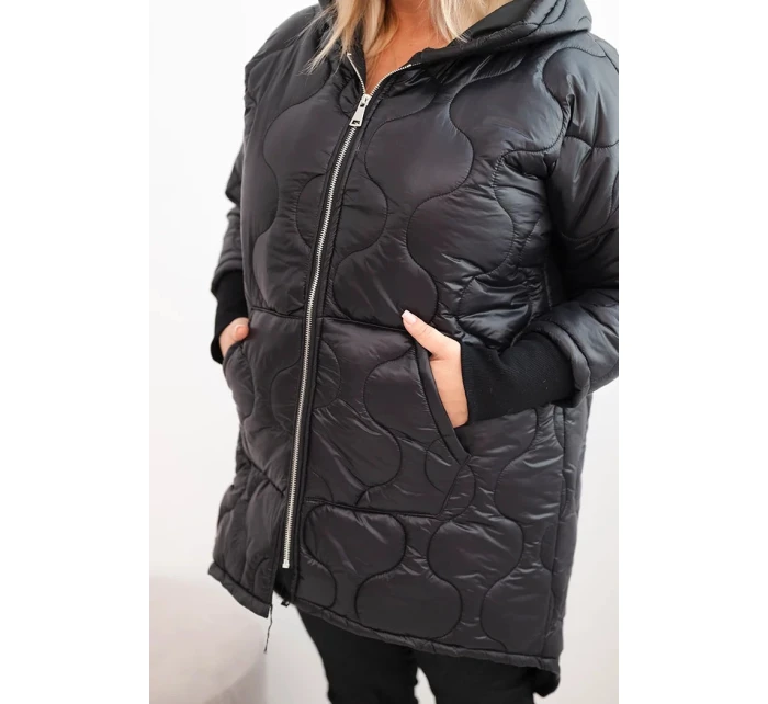 Dámske Plus veľkosť zimná bunda prešívané s kapucňou čierna