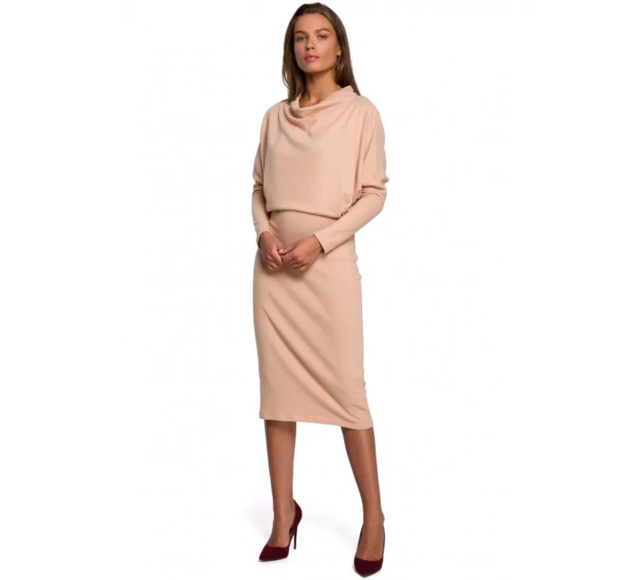 Dámske pletené šaty S245 Beige - Stylove Dámske pletené šaty S245 Beige - Stylove