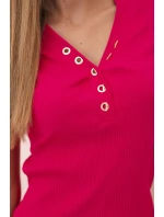 Dámská bavlněná pruhovaná šaty s výstřihem do V a knoflíky fuchsie