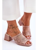 Síťované pantofle na podpatku model 21619113 Nude - S.Barski