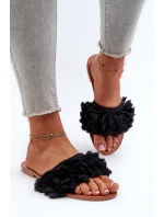 Płaskie Klapki Damskie Z Frędzlami Czarne Rialle