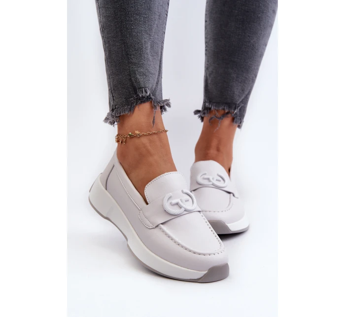 Dámské Kožené Mokasíny Na Platformě Světle Šedé model 21659703 - S.Barski