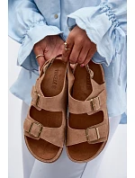 Kožené semišové dámské sandály s přezkami Vinceza 79620 hnědé