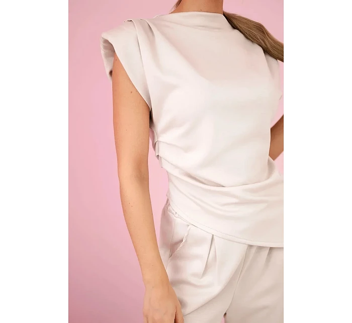 Asymetrická blúzka + nohavice béžová