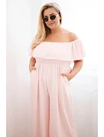 Dámske Plus veľkosť kombinéza s volánom a krátkymi rukávmi Powder Pink Dámske Plus veľkosť kombinéza s volánom a krátkymi rukávmi Powder Pink