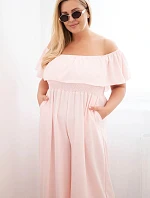 Dámske Plus veľkosť kombinéza s volánom a krátkymi rukávmi Powder Pink