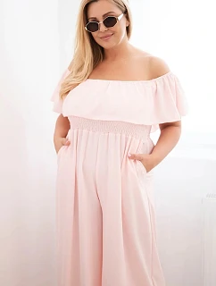 Dámske Plus veľkosť kombinéza s volánom a krátkymi rukávmi Powder Pink