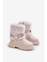 Eko Skórzane Botki Dziewczęce Z Futerkiem I Klamrami Beżowe Cartemes Eko Skórzane Botki Dziewczęce Z Futerkiem I Klamrami Beżowe Cartemes
