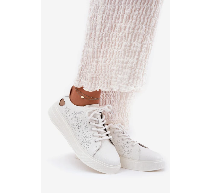 Dámské Kožené Tenisky Na Platformě model 21691898 Bílé - VINCEZA