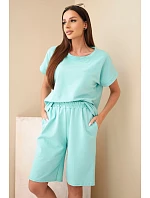 Dámske bavlnené tričko s krátkym rukávom a šortky s elastickým pásom mint