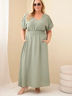 Dámské šaty Plus Size s nabíraným pasem khaki