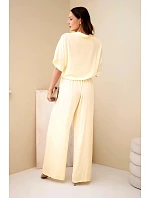 Dámský viskózový model 22185771 komplet se širokými kalhotami žlutý - K-Fashion