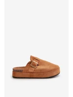 Damskie Klapki Chodaki Na Platformie Ze Złotą Klamrą Camel Terilaina Damskie Klapki Chodaki Na Platformie Ze Złotą Klamrą Camel Terilaina