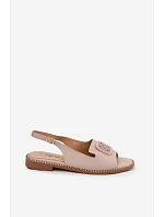 Kožené dámské sandály na ploché podrážce s ozdobou model 22133791 Nude - S.Barski