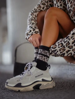 Dámske ponožky s dvoma pruhmi - čierne