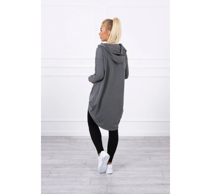 Mikina s kapucňou s dlhým chrbtom v grafitovej farbe