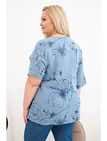 Dámske bavlnené Plus veľkosť blúzka s krátkymi rukávmi a vreckom Denim