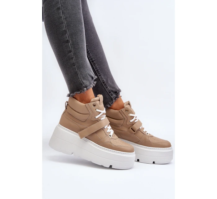 Zazoo 3450 Skórzane Sneakersy Damskie Beżowe