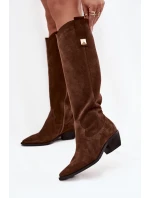 Kožené semišové kozačky cowboyové zateplené Zazoo 4224 čokoládové