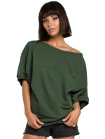 B079 Blúzka v nadmernej veľkosti so zavinovacími detailmi - vojenská zelená