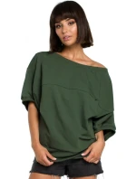 B079 Blúzka v nadmernej veľkosti so zavinovacími detailmi - vojenská zelená