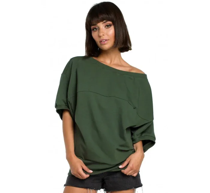 B079 Blúzka v nadmernej veľkosti so zavinovacími detailmi - vojenská zelená