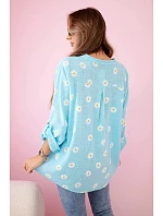 Ľanová blúzka s kvetinovým vzorom 22062 modrá - Kesi