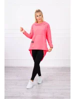 Mikina s dlhým chrbtom a kapucňou ružová neónová