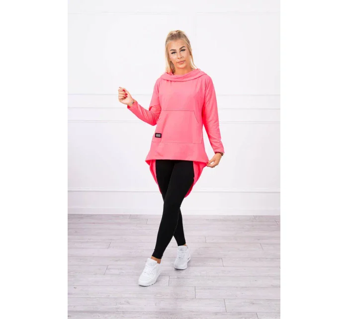 Mikina s dlhým chrbtom a kapucňou ružová neónová