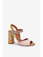 Kožené elegantní sandály na podpatku model 21690027 Multikolor - Laura Messi