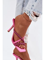 Dámské lodičky na jehlovém podpatku s pásky a kamínky fuchsiové Karima