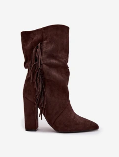 Zateplená dámska členková obuv Darlina so stĺpcovým podpätkom - čokoládová