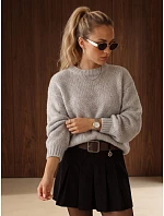 Dámský volný svetr s kulatým výstřihem, světle šedý, FashionStreet MY2589 Dámský volný svetr s kulatým výstřihem, světle šedý, FashionStreet MY2589