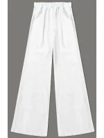 Dámske široké biele pruhované nohavice (18629)