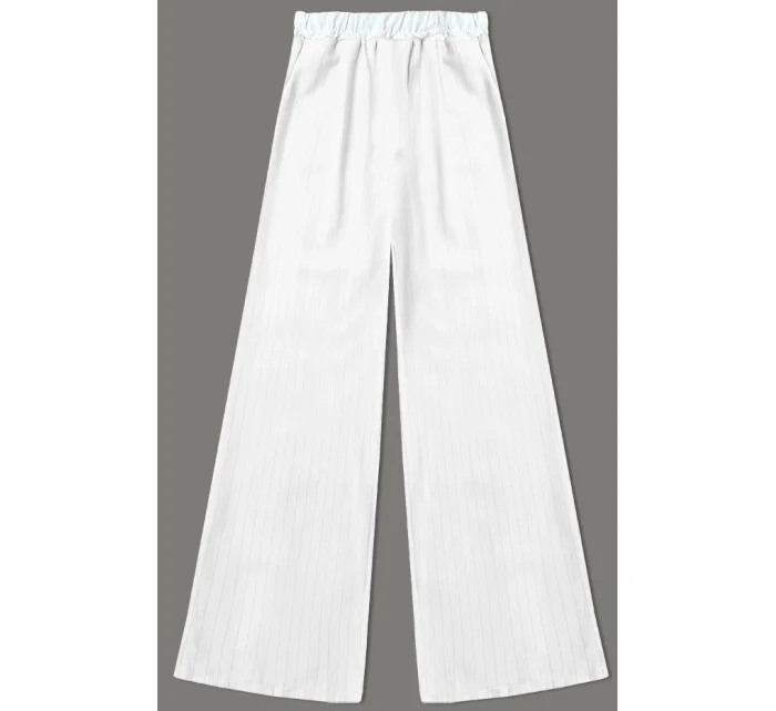 Dámske široké biele pruhované nohavice (18629)