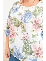 Dámska bavlnená blúzka s krátkymi rukávmi a kvetinovým vzorom biela