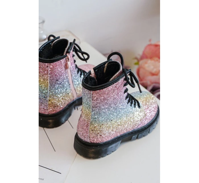 Dziecięce Brokatowe Botki Ocieplane z Suwakiem Multikolor Saussa Dziecięce Brokatowe Botki Ocieplane z Suwakiem Multikolor Saussa