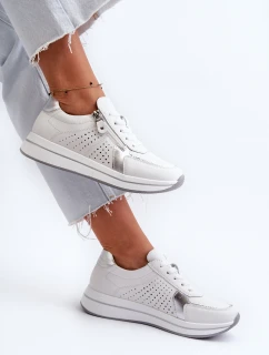 Damskie Skórzane Sneakersy Na Platformie Białe Ligustra