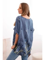 Dámská bavlněná košile s květinovým vzorem džínová modrá