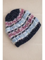 Dámska zimná čiapka s farebným vláknom a elastickou šnúrkou K352 modrá+tmavo ružová