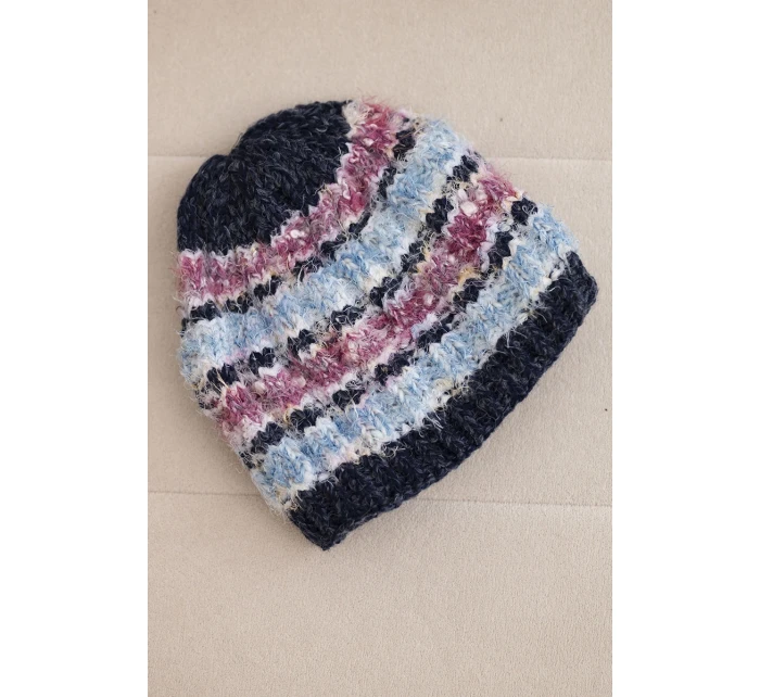 Dámska zimná čiapka s farebným vláknom a elastickou šnúrkou K352 modrá+tmavo ružová