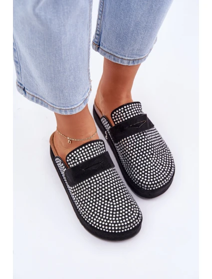 Dámské pantofle zdobené zirkony na platformě černé model 21683239 - Boto