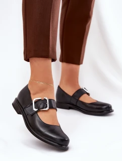 Skórzane Półbuty Damskie Z Klamrą Laura Messi 2980 Czarne