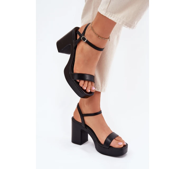 Eko Kožené Sandály Na Podpatku Černé model 21699452 - Boto Eko Kožené Sandály Na Podpatku Černé model 21699452 - Boto