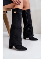 Kozaki Eko Zamszowe Obcas Słupek Na Zamek Ocieplane Wywinięta Cholewka Beżowe Evyra