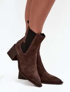 Kožené semišové dámské boty na podpatku s  hnědé model 21712844 - Artiker