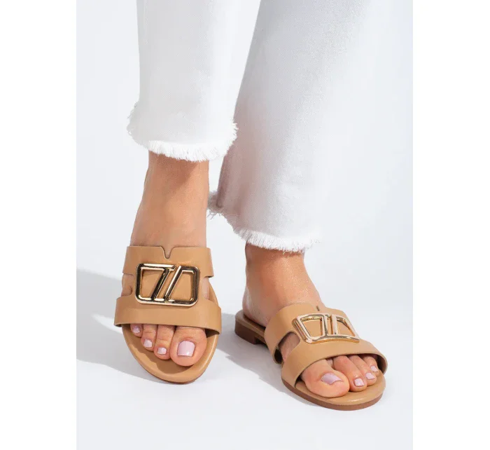 Komfortní hnědé dámské nazouváky bez podpatku Komfortní hnědé dámské nazouváky bez podpatku